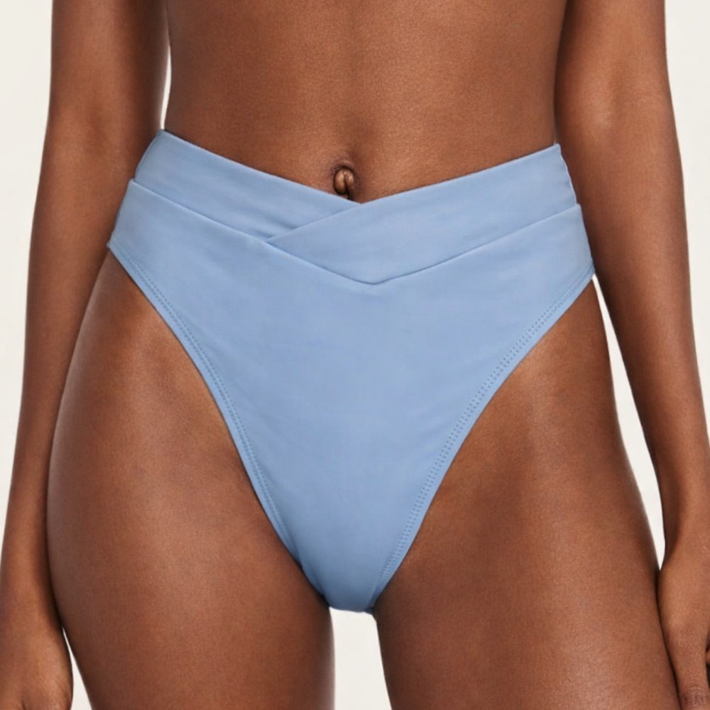 J.Crew Cheeky Bikini Bottom NWT Light Blue Cross Front Size S